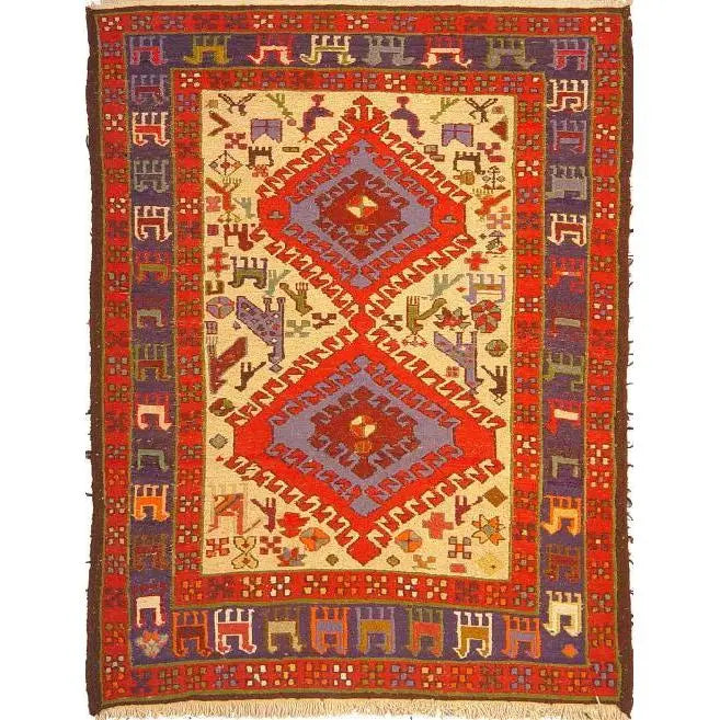 One Of The Kind Hand-Knotted Kilim Soumak 4'5" X 3'3"